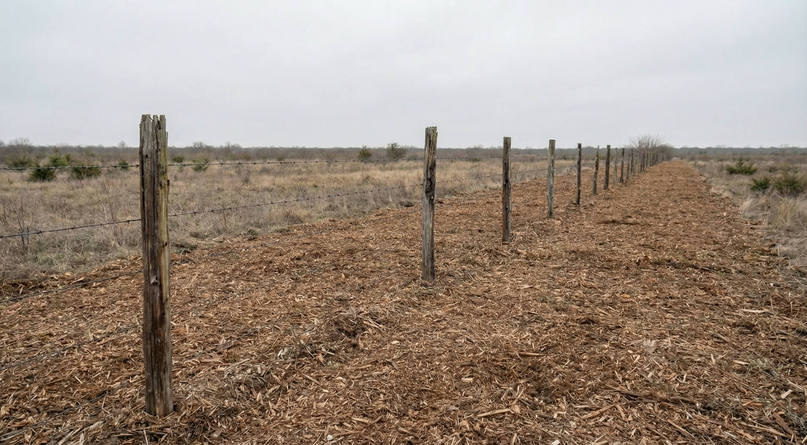 Cleared fence line after brush removal in Parker County